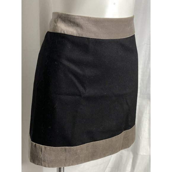 Kenneth Cole Mini Skirt Black Grey Wool Velvet Like Block 6 Above Knee Zips - Picture 6 of 12